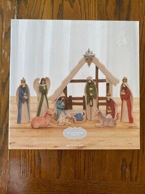 11-Piece Nativity Set With Creche & Hand-Painted Resin Figures NEW St Nicholas S